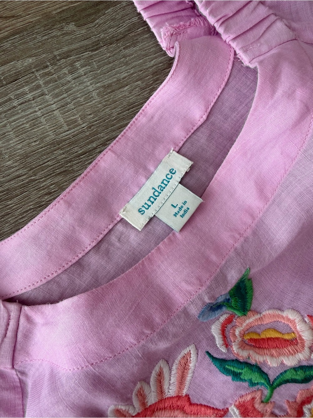 Sundance Floral Embroidered Pink Floral Embroidered Puff-Sleeve Top Blouse L - Picture 5 of 13